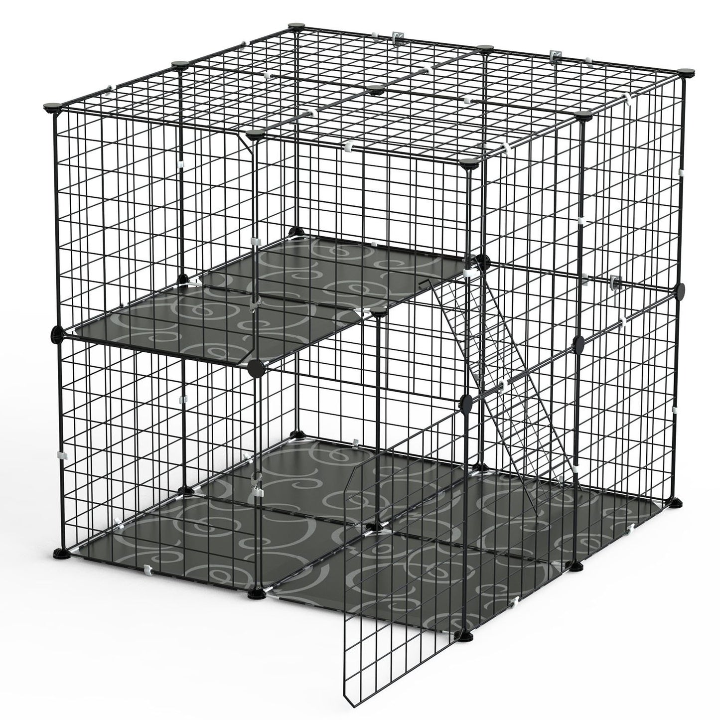 2-Tier Cat Cage Playpen, Detachable Crate, Ladder, 2 Doors, for 1-2 Pets