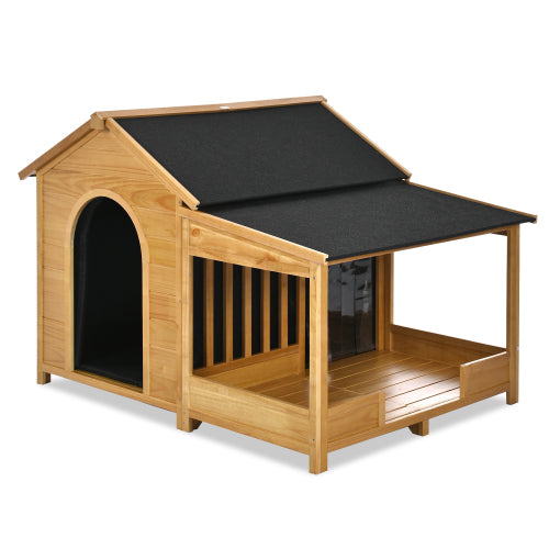 60.2 Large Outdoor Dog House With Insulated Liner For Winter Waterproof Dog Kennel For Medium & Large Dogs, Dog House With Porch And Asphalt Roof And Elevated Floor, Nature