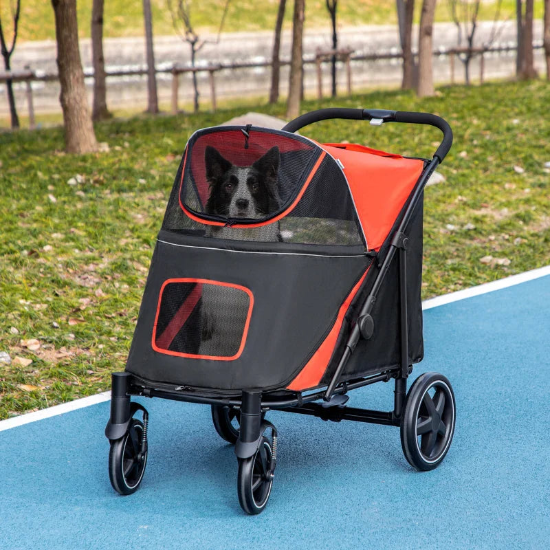 One-Click Foldable Stroller for Large Medium Small Dogs, Pet, Cats with Storage