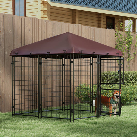 4.6' x 4.6' x 5'  Dog KennelOutdoor with Waterproof Canopy, Large Door
