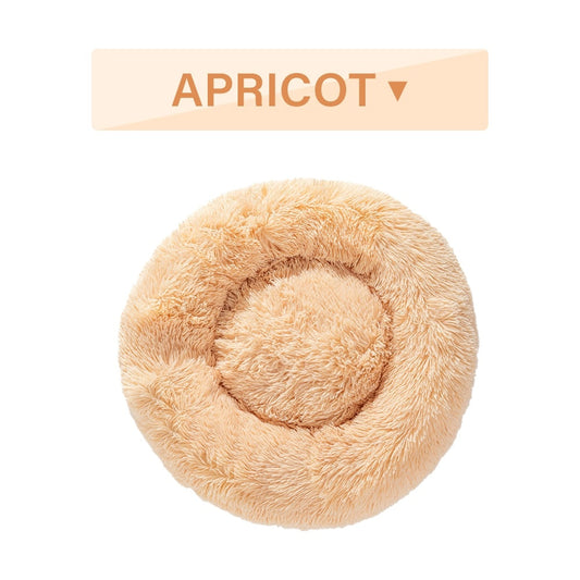 Fluffy Donut Dog Bed - Warm Soft Long Plush Pet Cushion - Dog House - Cat  Bed