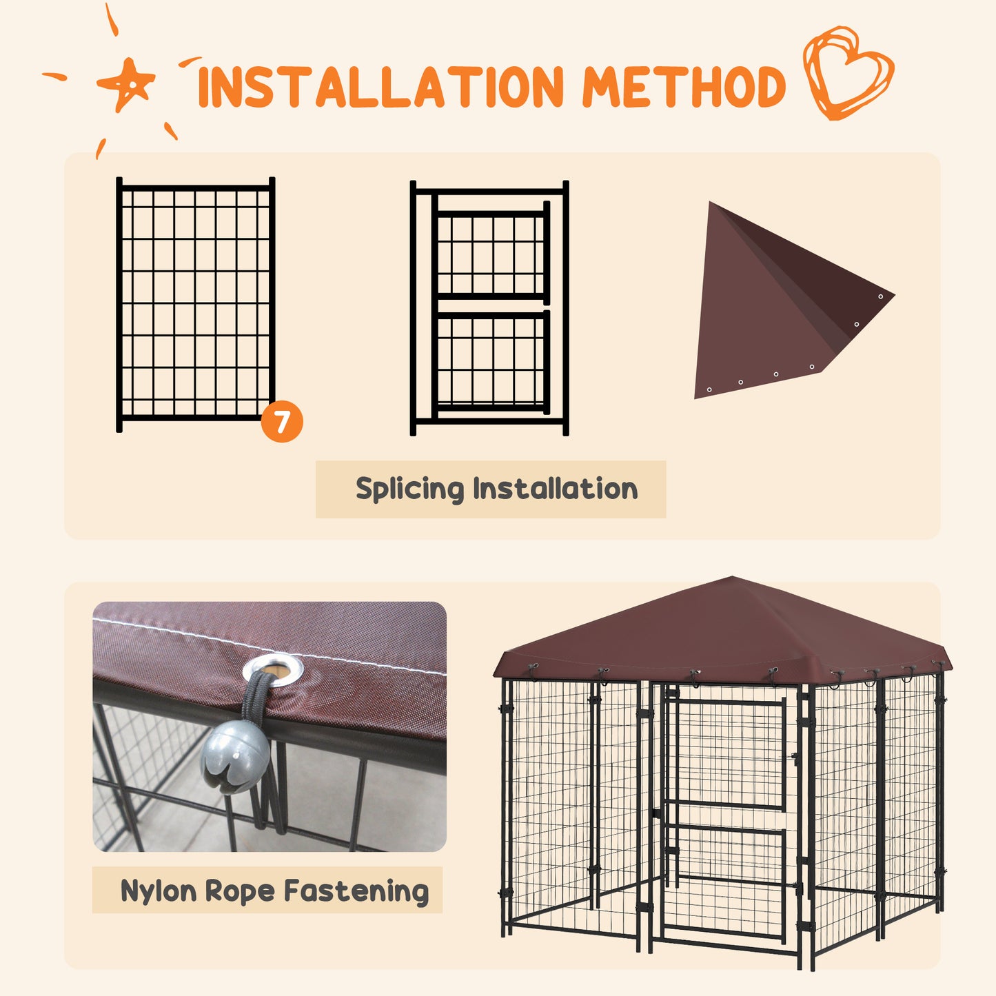 4.6' x 4.6' x 5'  Dog KennelOutdoor with Waterproof Canopy, Large Door