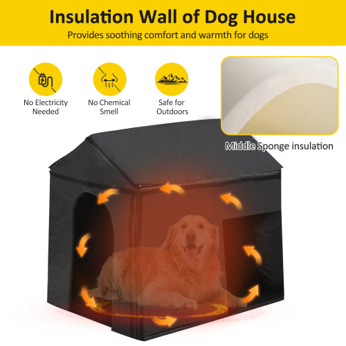 60.2  Large Outdoor Dog House With Insulated Liner For Winter Waterproof Dog Kennel For Medium & Large Dogs, Dog House With Porch And Asphalt Roof And Elevated Floor, Nature