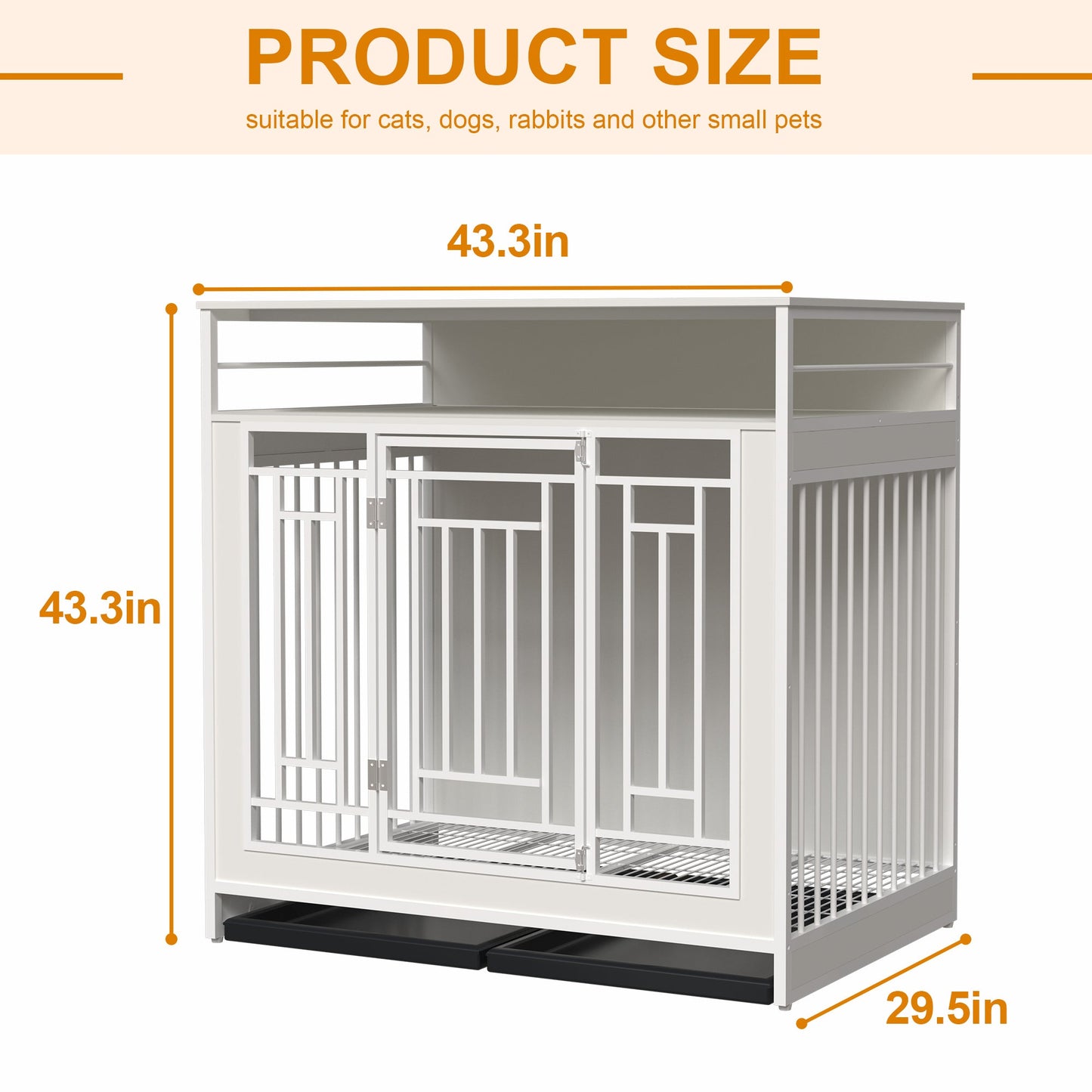 43.3 Inch Wooden Dog Crate Furniture with Divider and Storage, White