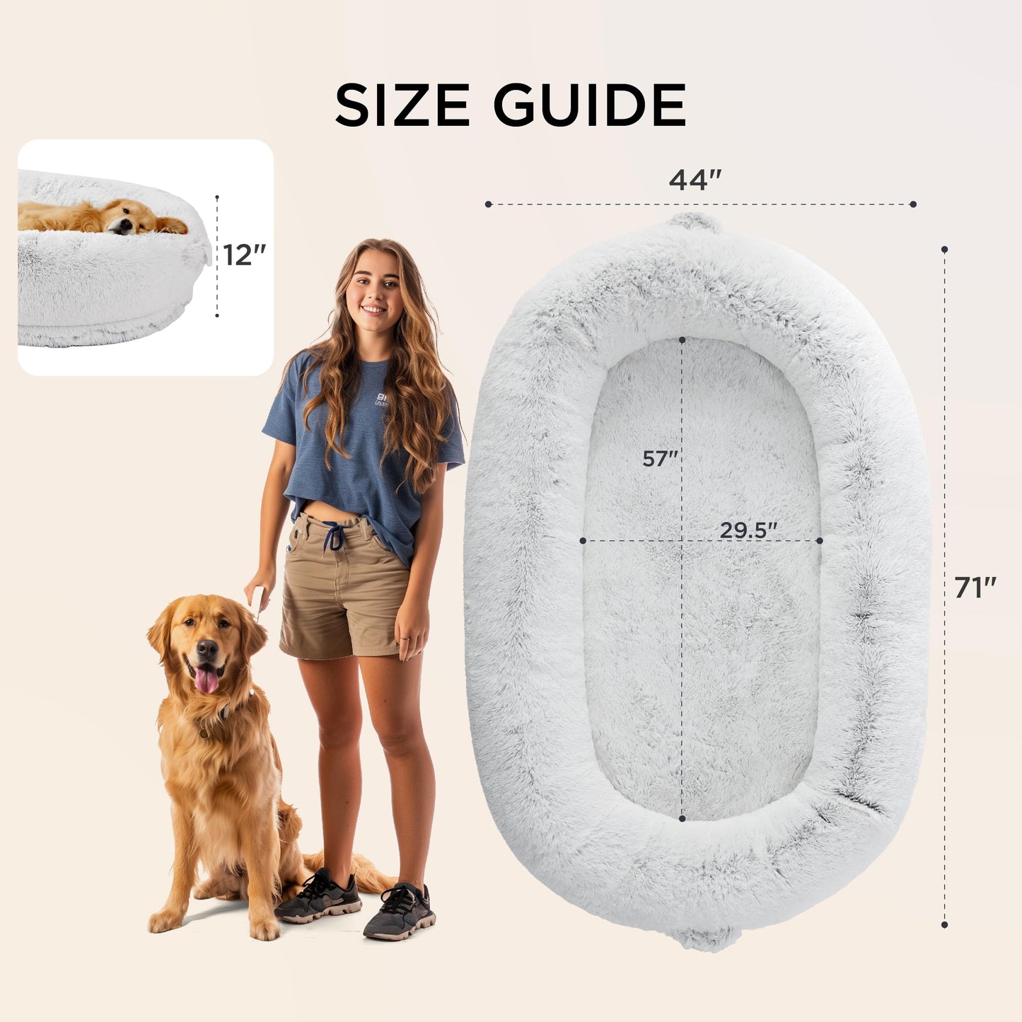 Bedsure Human Dog Bed, 71.0" x 44.0" x 12.0" Calming Giant Human Dog Bed for Adults People Fits Pet Families with Storage Pocket, Fluffy Faux Fur Orthopedic Pet Bean Bed, Dark Grey