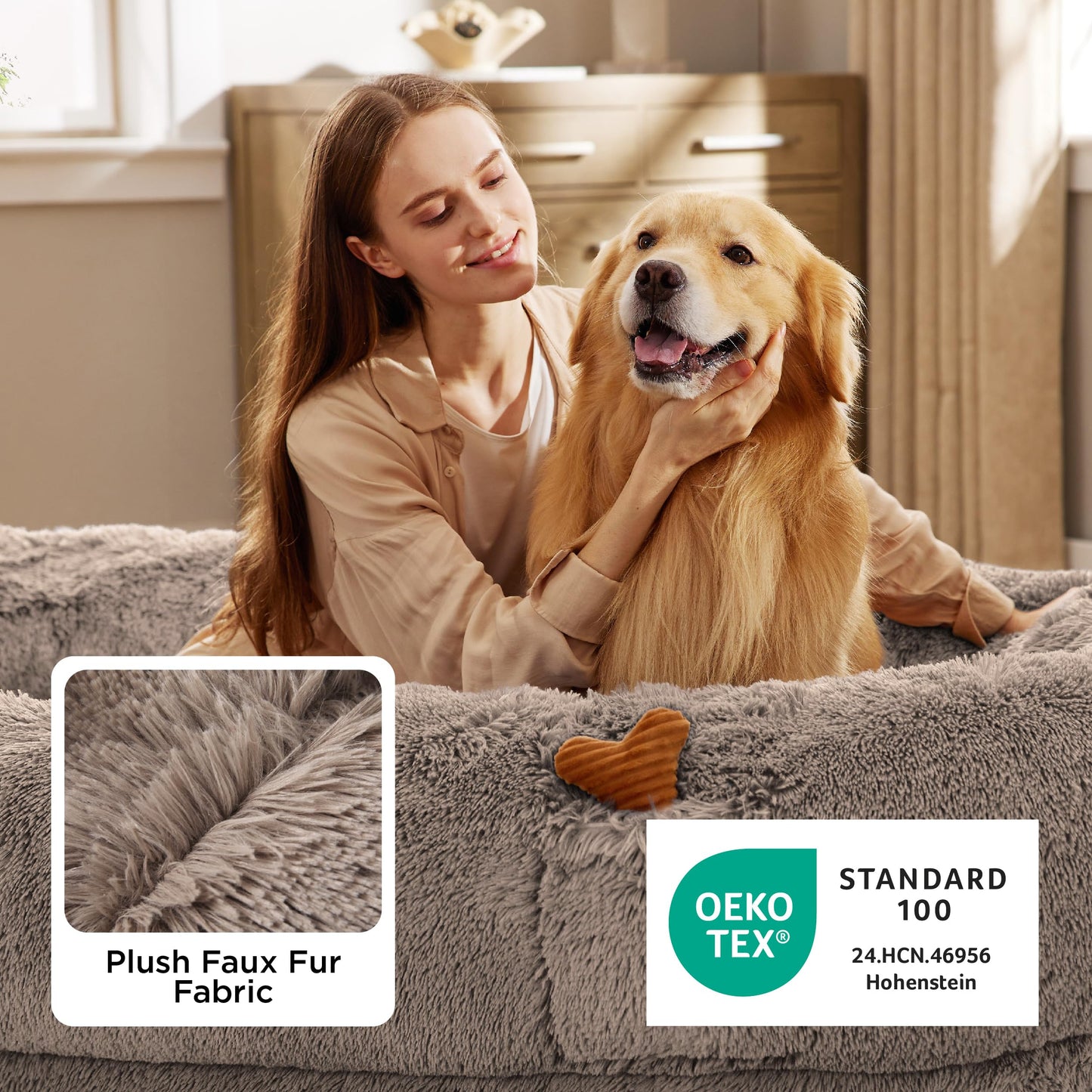 Bedsure Human Dog Bed, 71.0" x 44.0" x 12.0" Calming Giant Human Dog Bed for Adults People Fits Pet Families with Storage Pocket, Fluffy Faux Fur Orthopedic Pet Bean Bed, Dark Grey