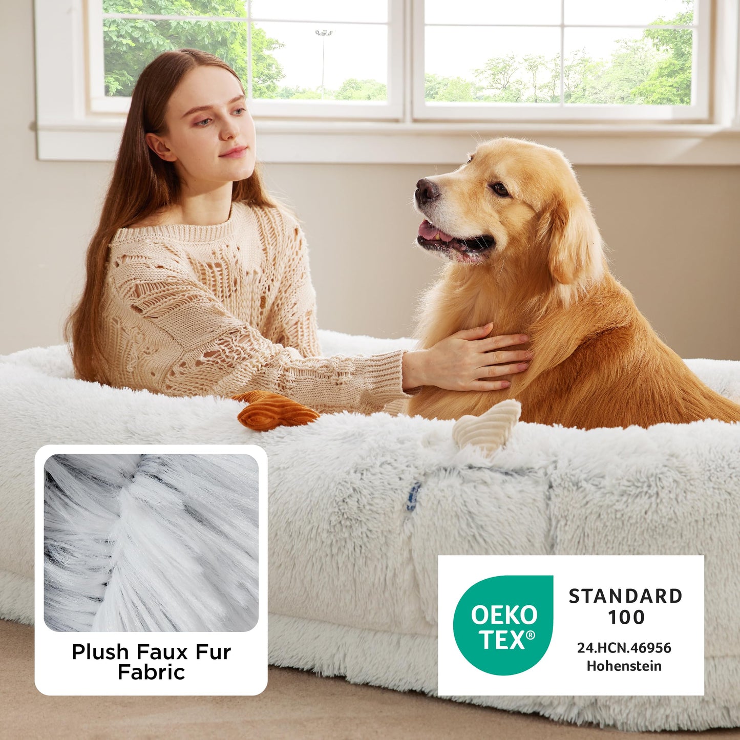 Bedsure Human Dog Bed, 71.0" x 44.0" x 12.0" Calming Giant Human Dog Bed for Adults People Fits Pet Families with Storage Pocket, Fluffy Faux Fur Orthopedic Pet Bean Bed, Dark Grey