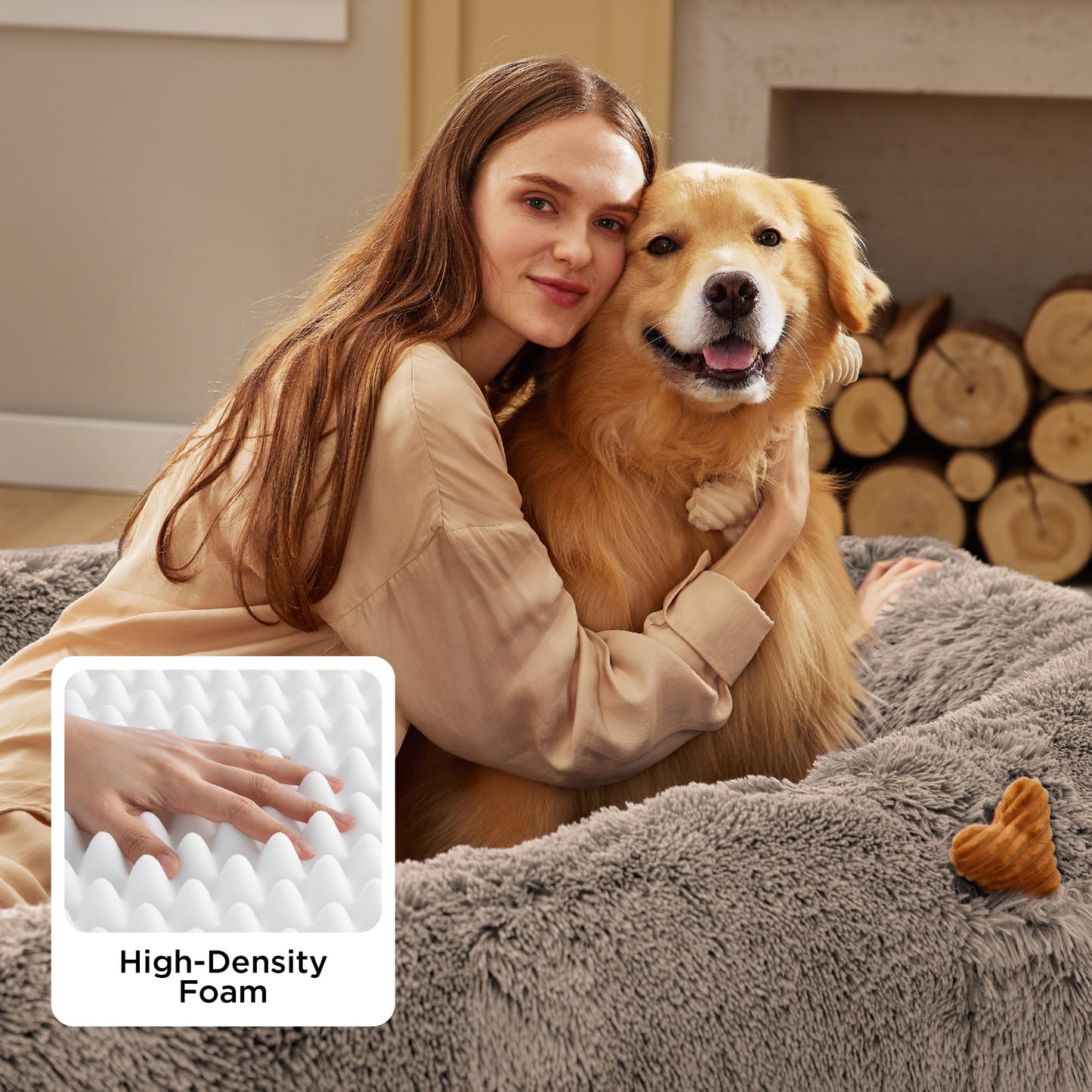 Bedsure Human Dog Bed, 71.0" x 44.0" x 12.0" Calming Giant Human Dog Bed for Adults People Fits Pet Families with Storage Pocket, Fluffy Faux Fur Orthopedic Pet Bean Bed, Dark Grey