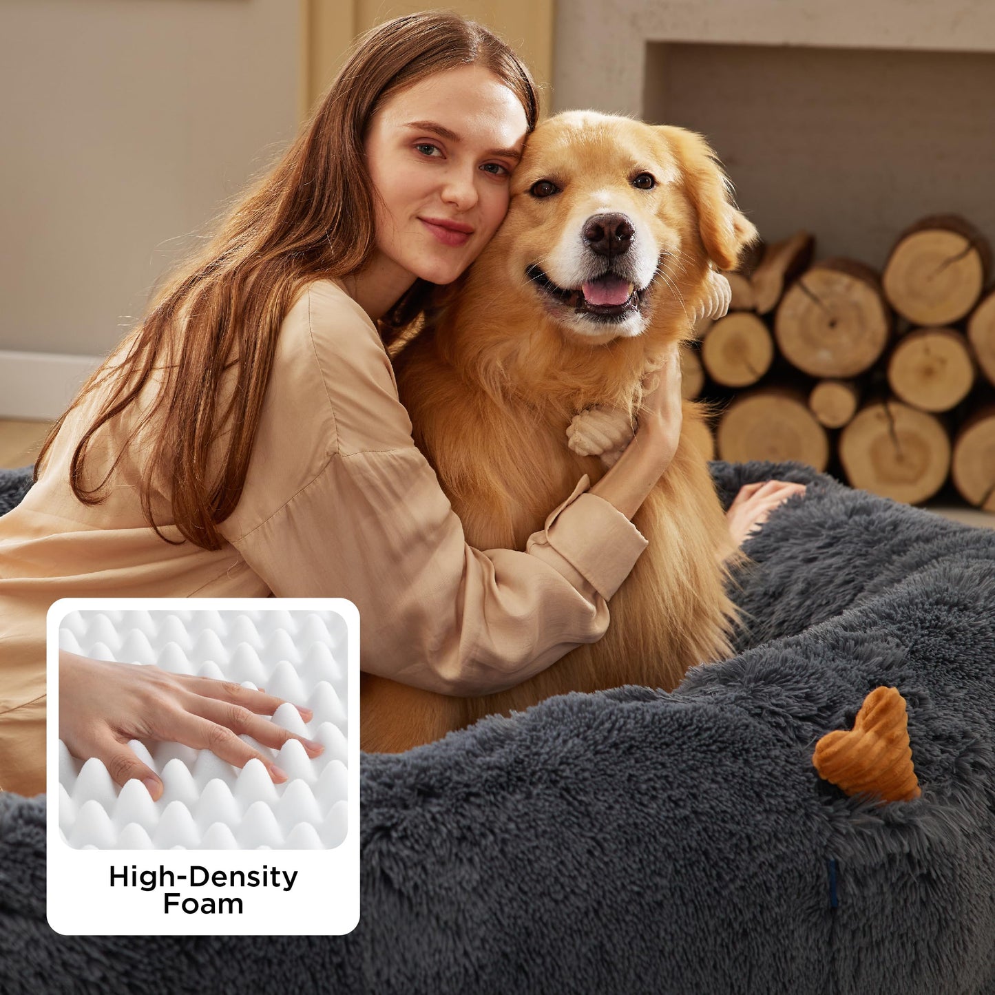 Bedsure Human Dog Bed, 71.0" x 44.0" x 12.0" Calming Giant Human Dog Bed for Adults People Fits Pet Families with Storage Pocket, Fluffy Faux Fur Orthopedic Pet Bean Bed, Dark Grey