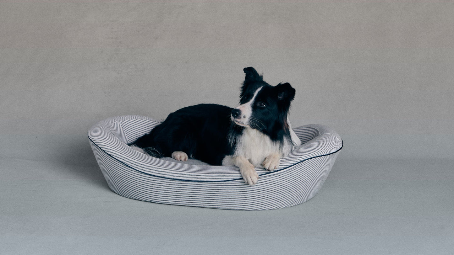 Timeless Dog Bed in Blue Blood Ticking