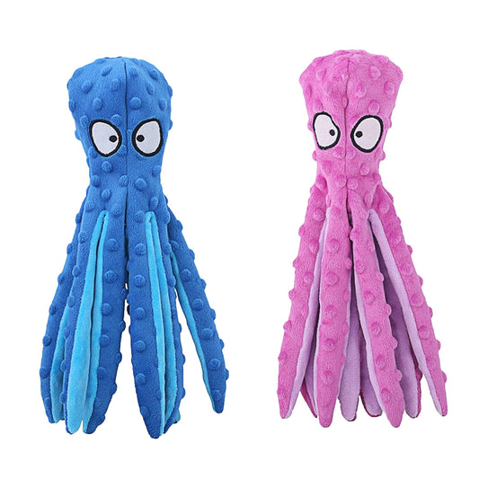 2Pcs Squeaky Dog Toys No Stuffing Crinkle Plush Octopus Dog Teething Toy Interactive Dog Toy Dog Training Toy For Puppy Small Medium Large Dog