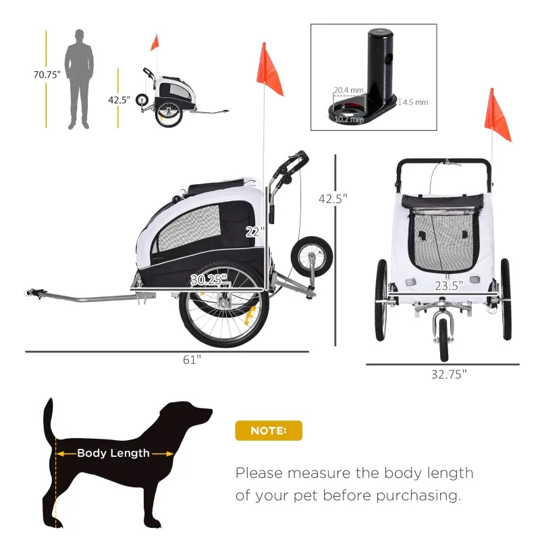 Elite II 2-In-1 Pet Dog Bike Trailer and Stroller