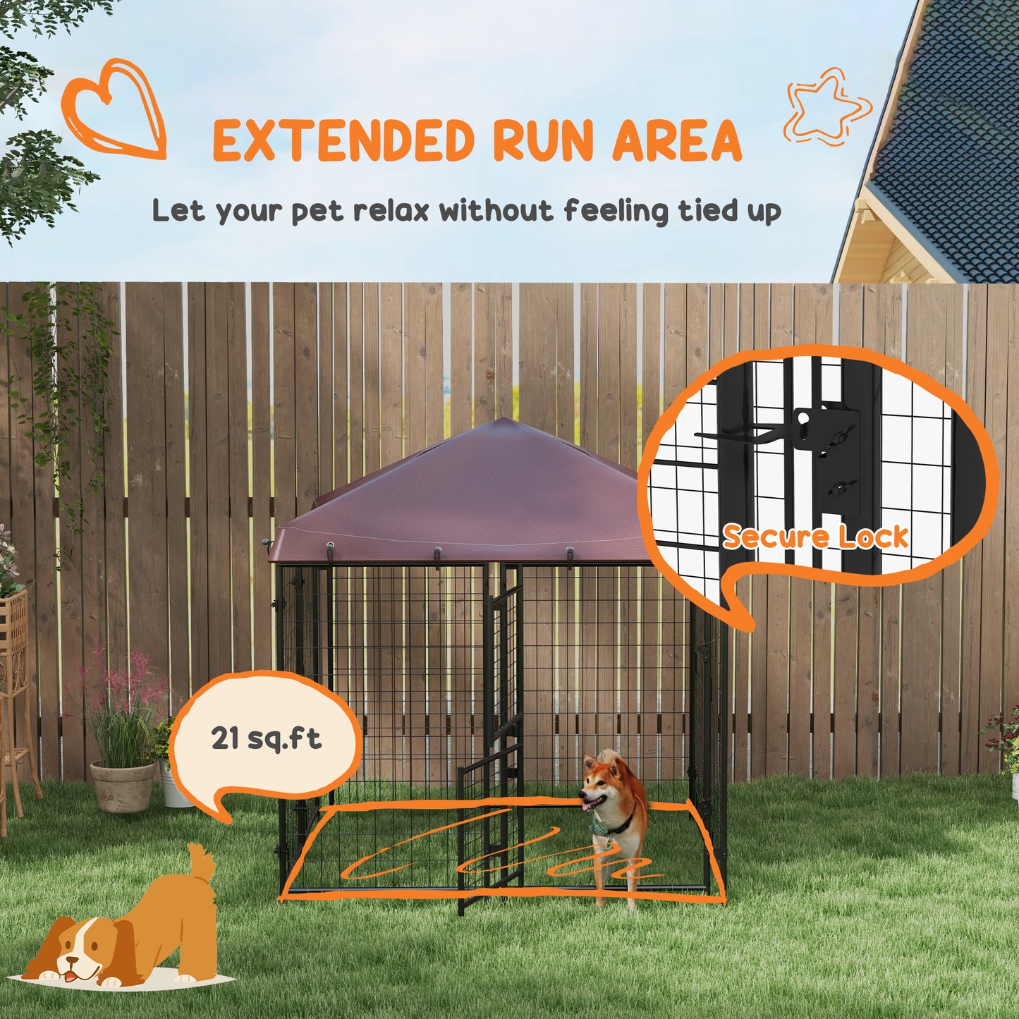 4.6' x 4.6' x 5'  Dog KennelOutdoor with Waterproof Canopy, Large Door