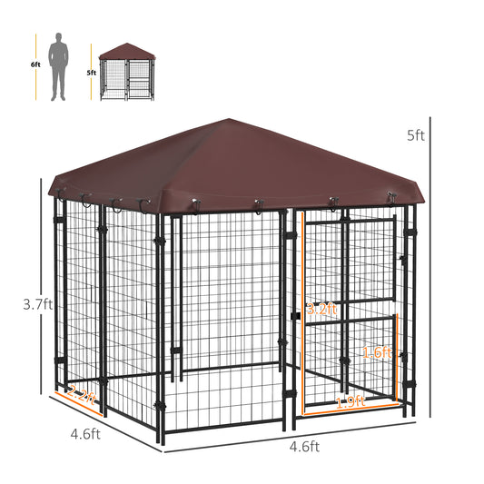 4.6' x 4.6' x 5'  Dog KennelOutdoor with Waterproof Canopy, Large Door