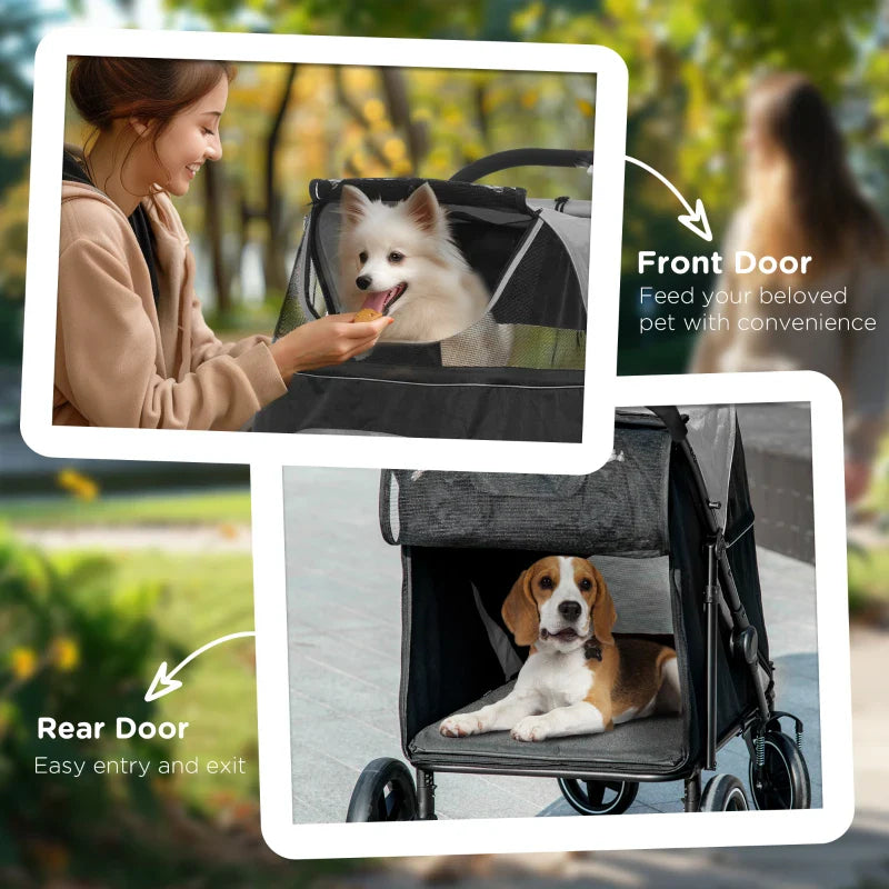 One-Click Foldable Stroller for Large Medium Small Dogs, Pet, Cats with Storage