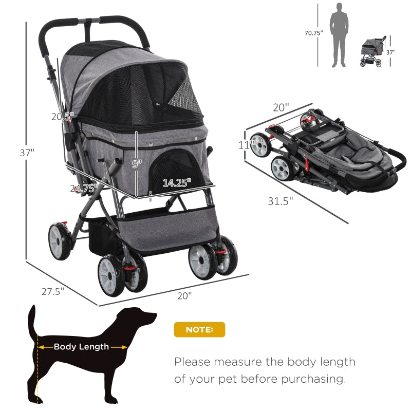 Pet Foldable Travel Carriage Stroller with Reversible Handle