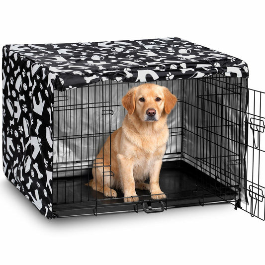 Dog Crate/Kennel with Cover, Black/Paw Design, 42 inch Size